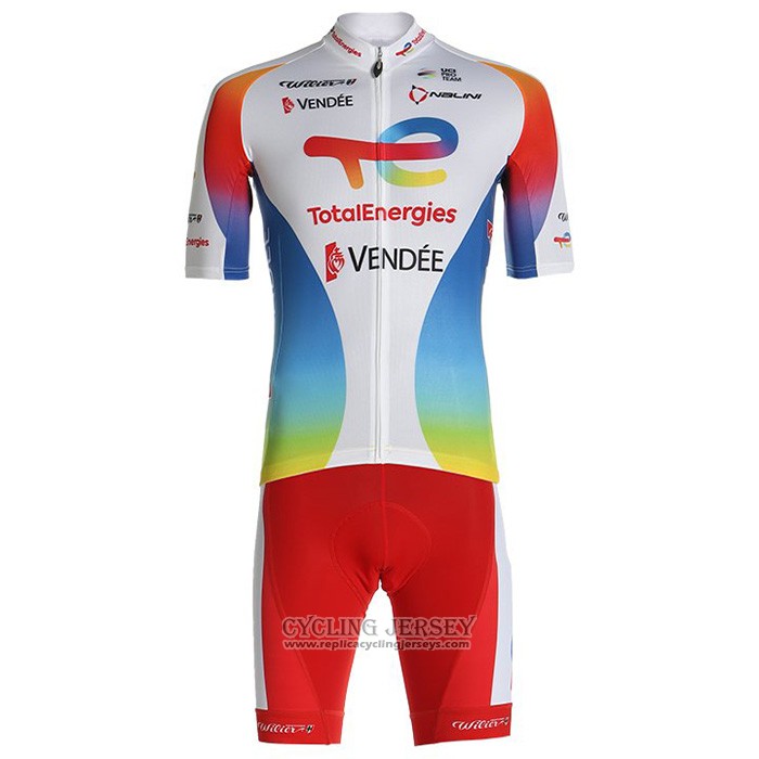 2021 Cycling Jersey Direct Energie White Red Yellow Blue Short Sleeve And Bib Short